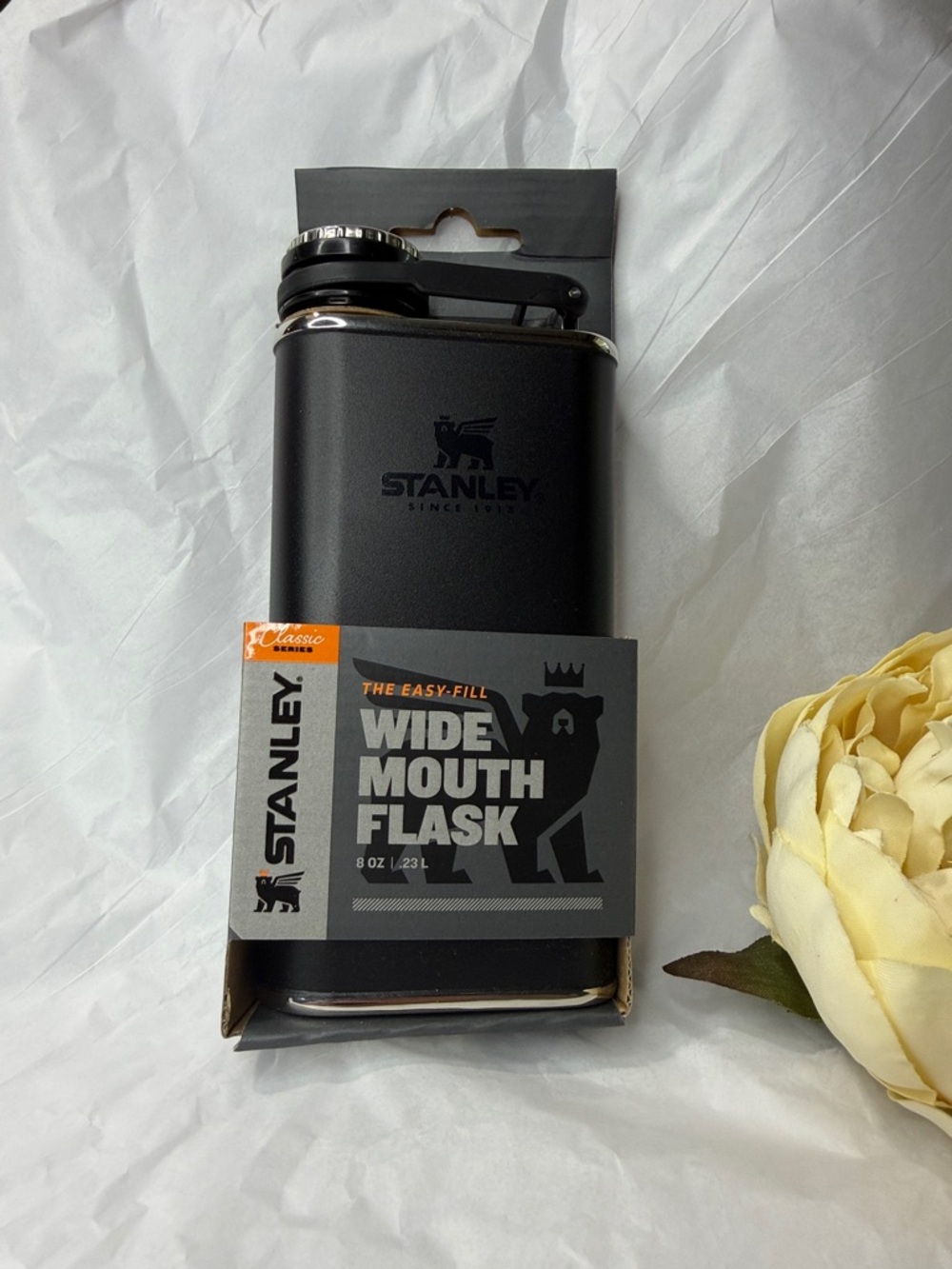 Stanley Black Wide Mouth Flask with Silver Trim